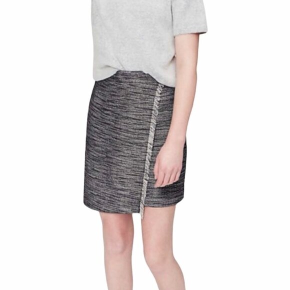 LOFT Heather Black and White Tweed Faux Wrap Skirt - Picture 2 of 16